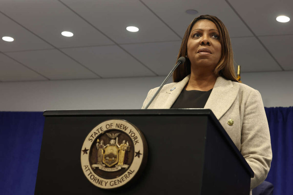 New York Attorney General Letitia James at a press conference 2025