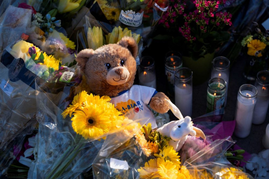 makeshift memorial at Annunciation Catholic Church in Minneapolis