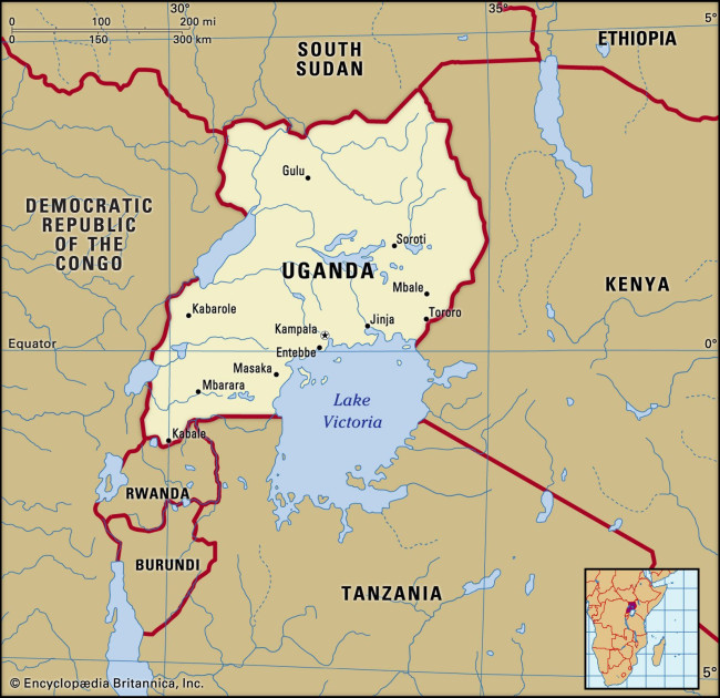 map with uganda pointed out