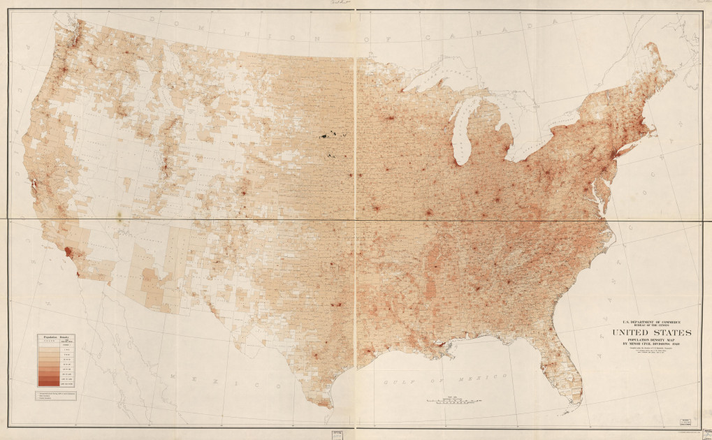 a map of the united states of america 1940s population