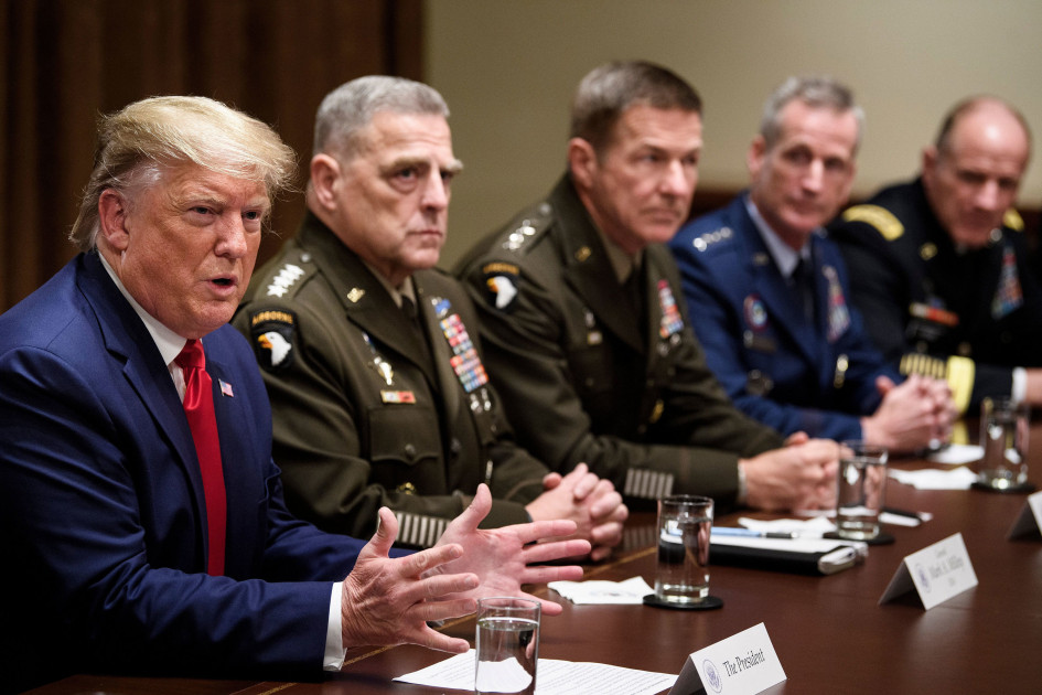 President Donald Trump with military generals
