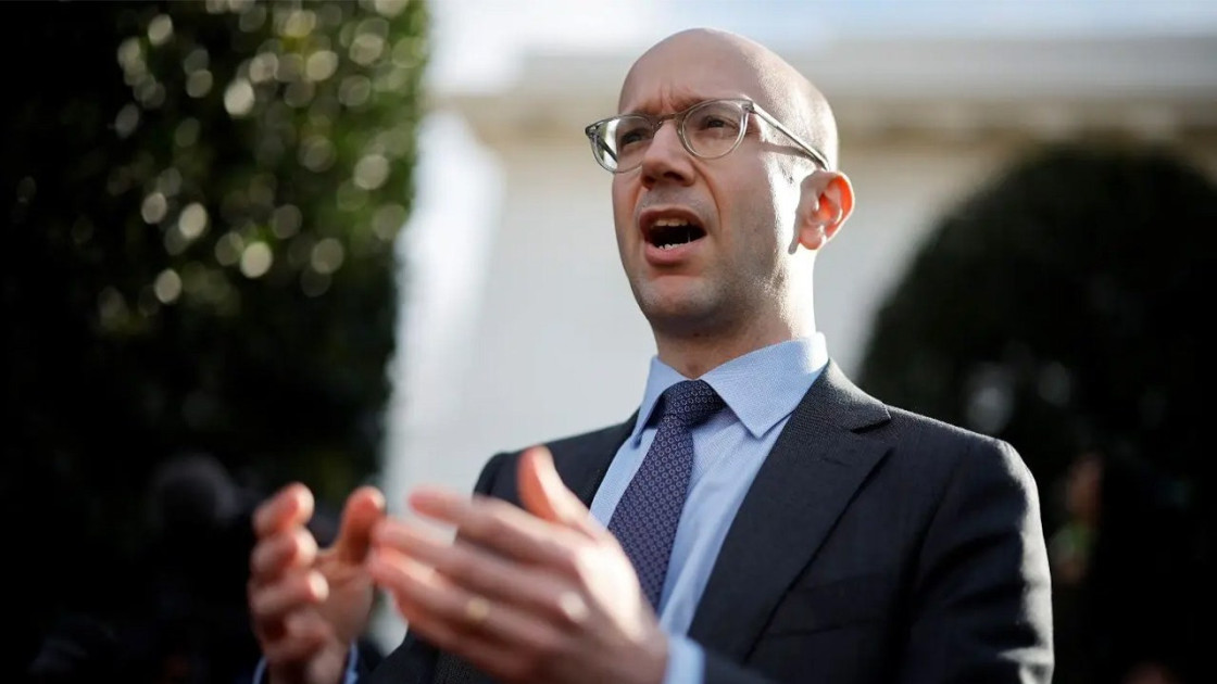 former Biden spokesman Ian Sams speaking to journalists