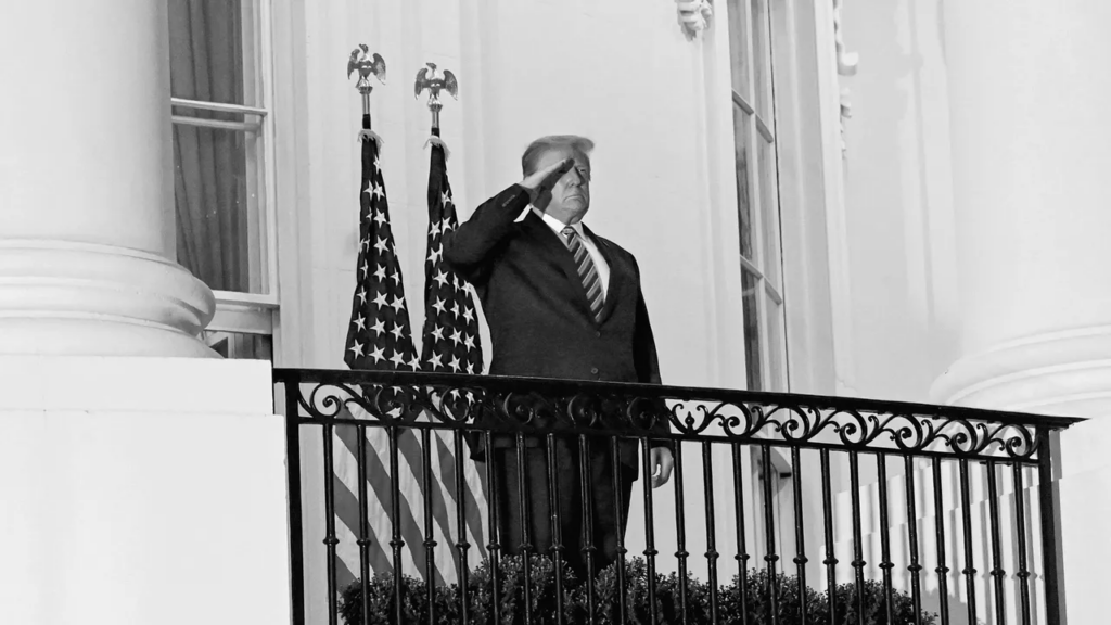 donald trump standing on white house balcony 2025