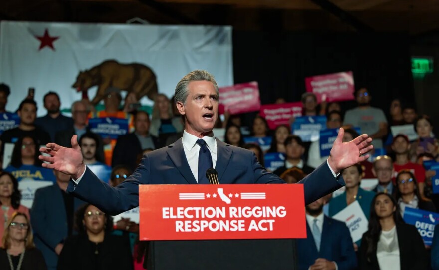 gov newsom speaking to reporters in august 2025