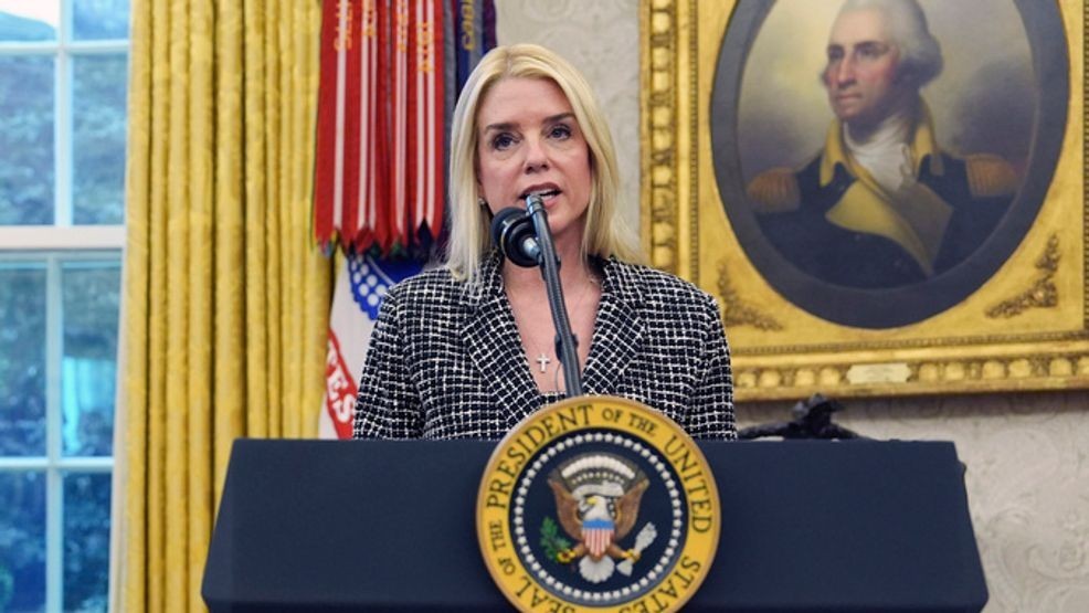 Attorney General Pam Bondi at a press conference