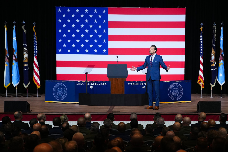 Pete Hegseth speaking to military officers Quantico