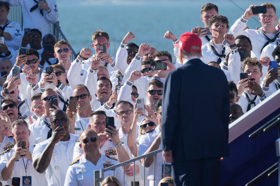 President Donald Trump speaking aboard the USS Harry S. Truman