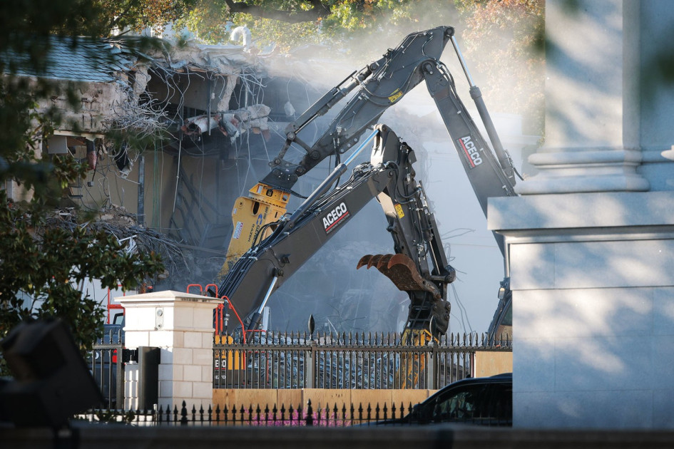White House East Wing demolition excavator construction October 2025