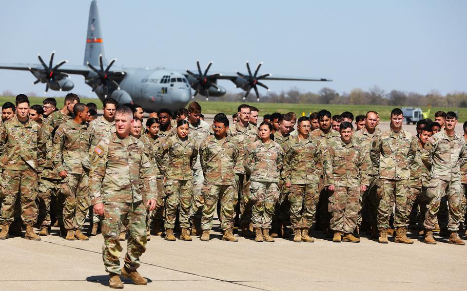 Illinois National Guard troops in formation