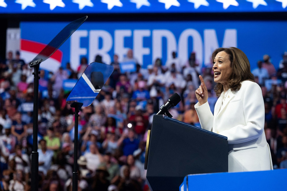 Kamala Harris speaking at campaign event