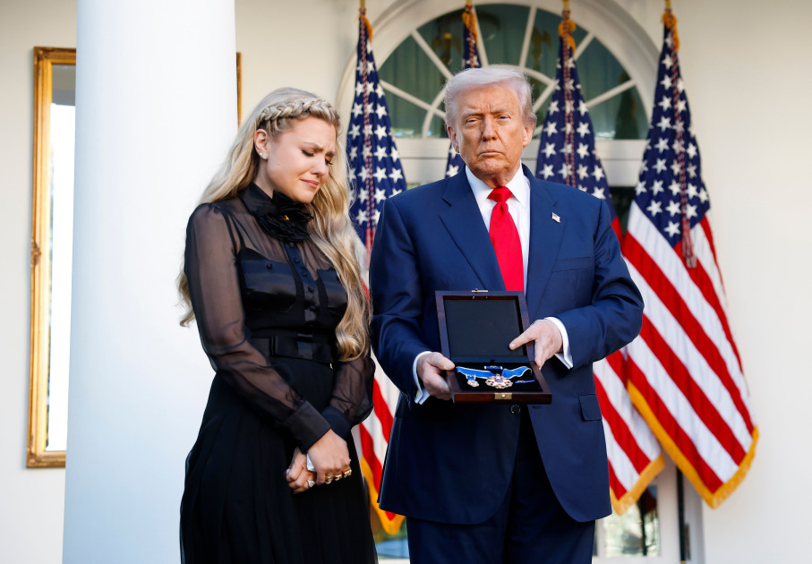 Erika Kirk widow accepting Medal of Freedom Rose Garden