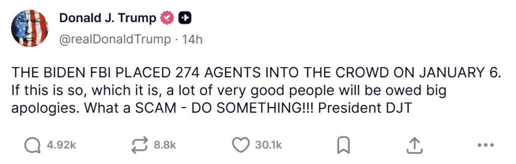 truthsocial post jan 6 fbi