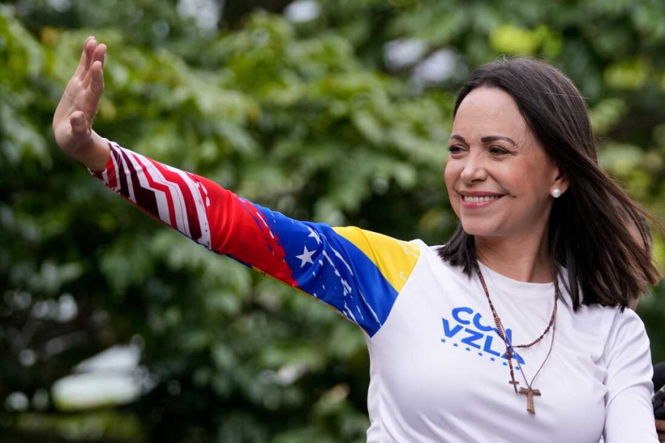 Maria Corina Machado speaking at rally Venezuela