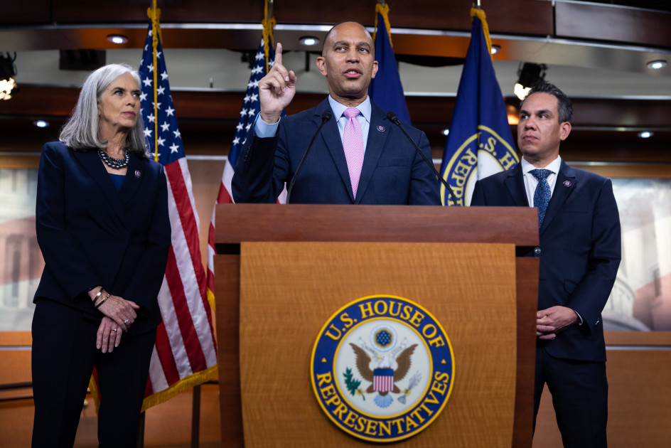 House Minority Leader Hakeem Jeffries at a press conference