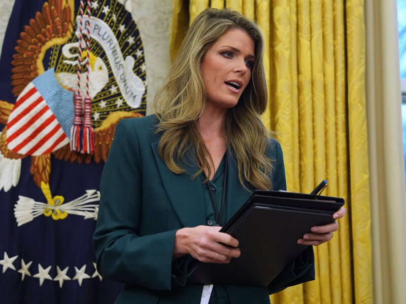 Lindsey Halligan speaking to reporters