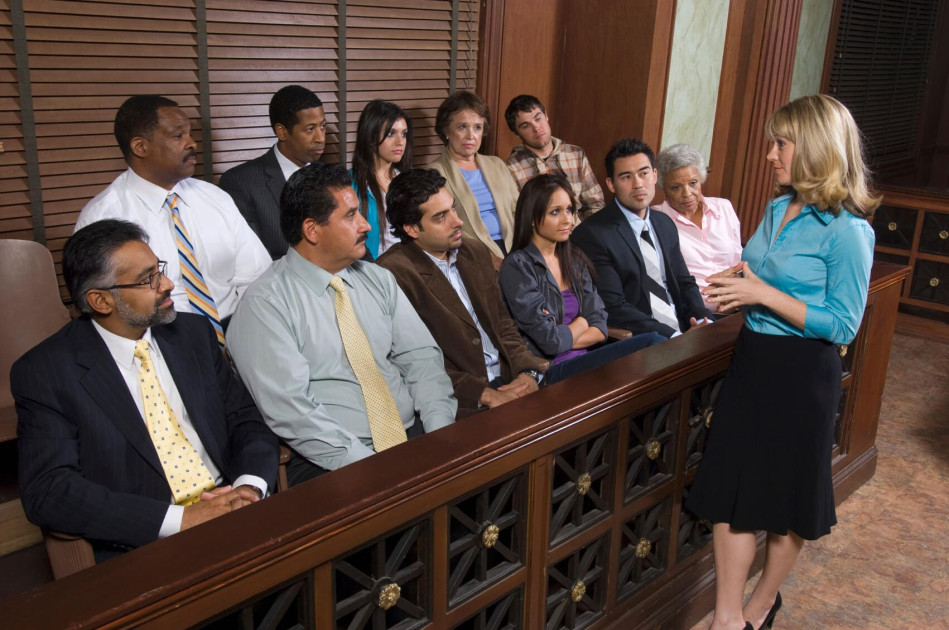 a jury in a courtroom