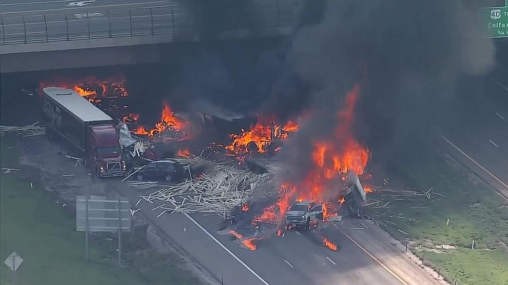fiery truck crash scene