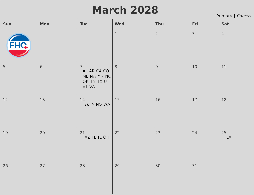 2028 presidential election calendar timeline