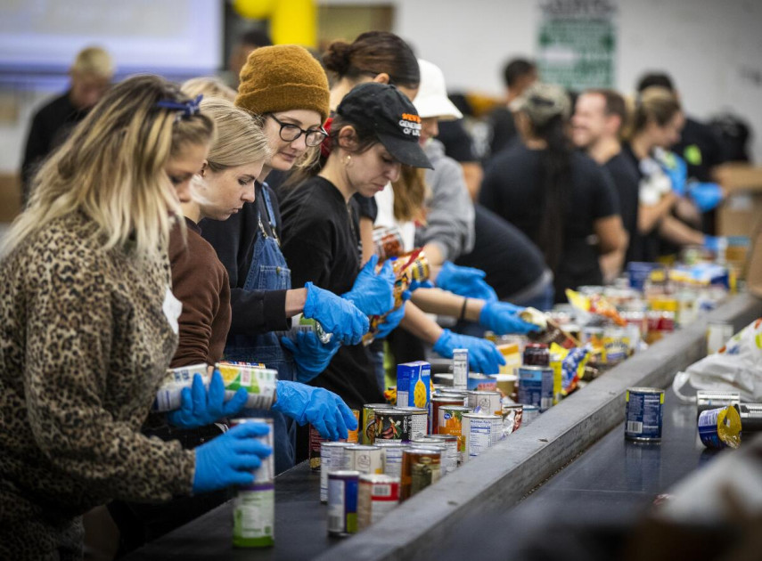 food bank volunteers sorting donations