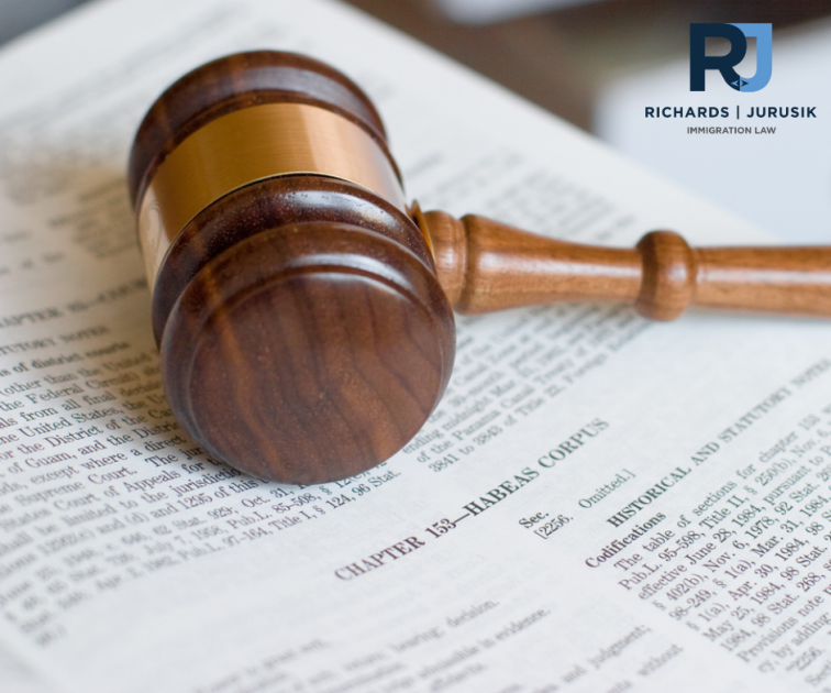 historical habeas corpus writ document overlaid with modern immigration detention facility